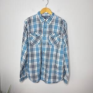 The North Face Men's Blue & White Plaid Two Pocket Button Front Shirt Size Large